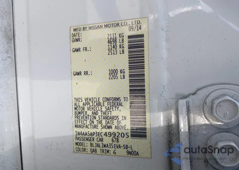 2014 Nissan Maxima 3.5 Sv z USA, uszkodzony, nr VIN 1N4AA5AP3EC499205